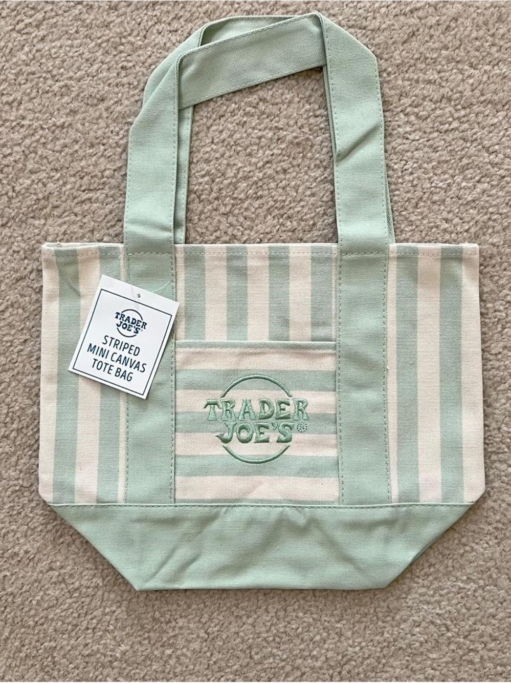 Trader Joe’s Mini Canvas Tote Bag in Mint Green and Cream